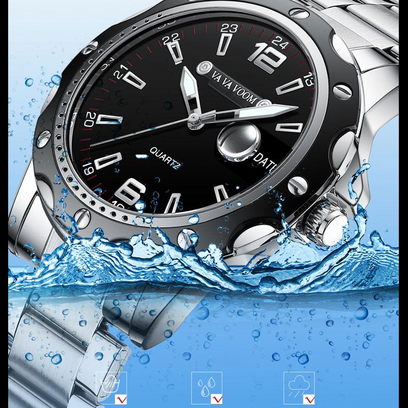 VA VA VOOM Мужские кварцевые часы, модные увеличительное стекло, календарь, светящийся мужской стальной ремешок, спортивные часы, модные светящиеся кварцевые наручные часы