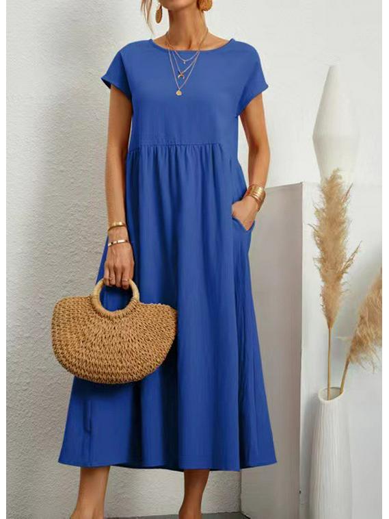 European & American Solid Color Sleeveless Loose Cotton Linen Pocket Dress 2024 In Stock