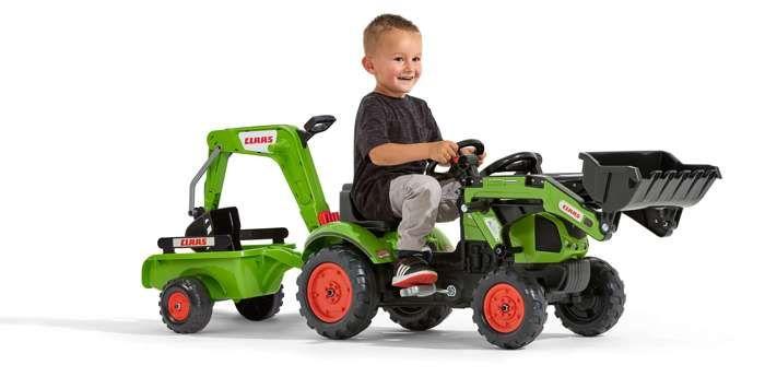 Tractopelle Claas - FALK - Volant directionnel, Excavatrice et Remorque - Fabriqué en France - 60% de plastique recyclé - Des 2 ans