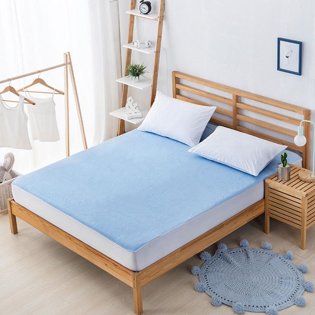 Waterproof Anti Mite Mattress Pad Cover Fitted Sheet Blue 90*190+30cm