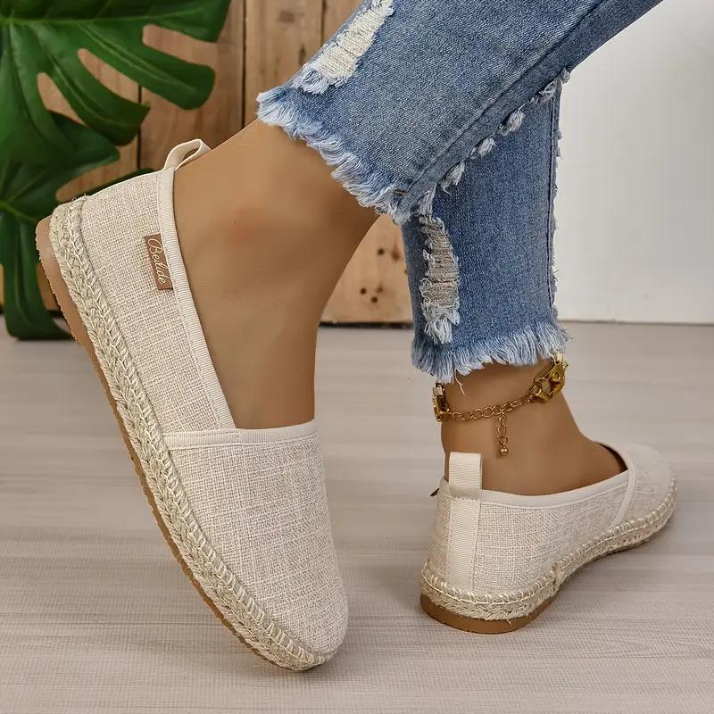 Women's Slip-On Linen Fisherman Shoes - Breathable Casual Penny Loafers with PU Sole