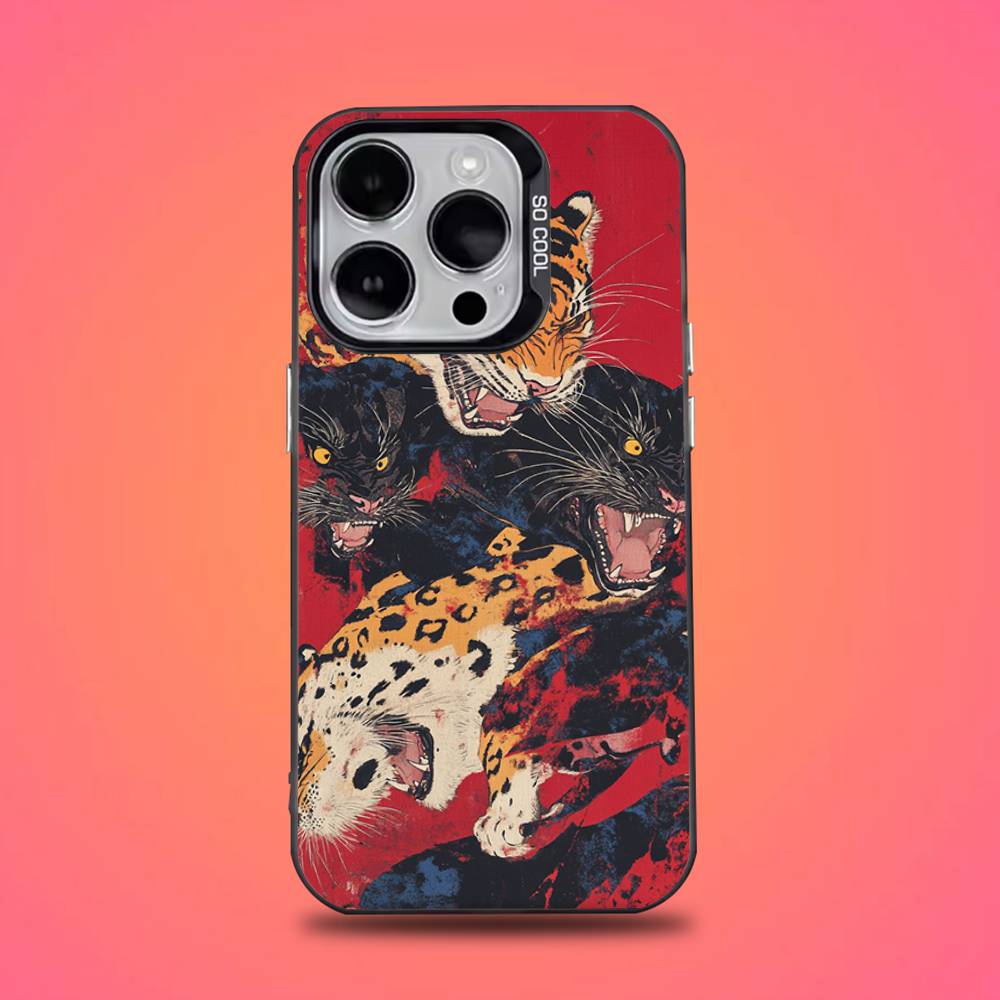 J-Японский Укиё-э Тигр Чехол для Телефона Для iPhone 17,16,15,14,13,12,11,Pro,XS,Max,Plus,Mini,SE4,E Черный Матовый Ударопрочный Чехол