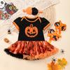 Orange Pumpkin Kids Halloween Costumes for Girls Clothing Sets Newborn Lace Petti Romper Crib Shoes Headband 3PC Infant Clothing