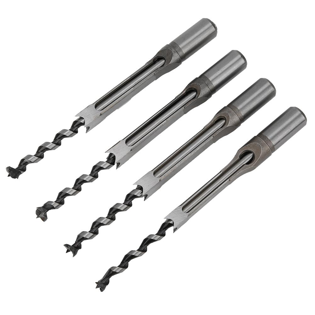 4Pcs Square Hole Drill Bits Woodworking Bearing Steel Wood Drilling Tools Set 11‑12.7mm