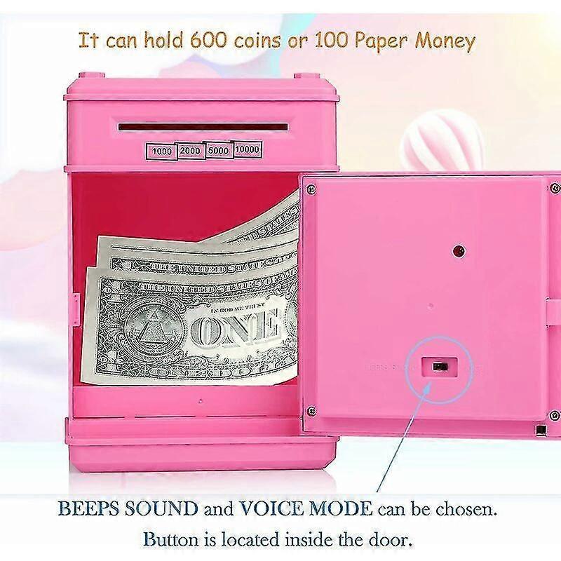 Self-Rolling Electronic ATM Piggy Bank with Combo Safe for Boys, Girls, Kids, Birthday and Christmas Gifts (Pink)