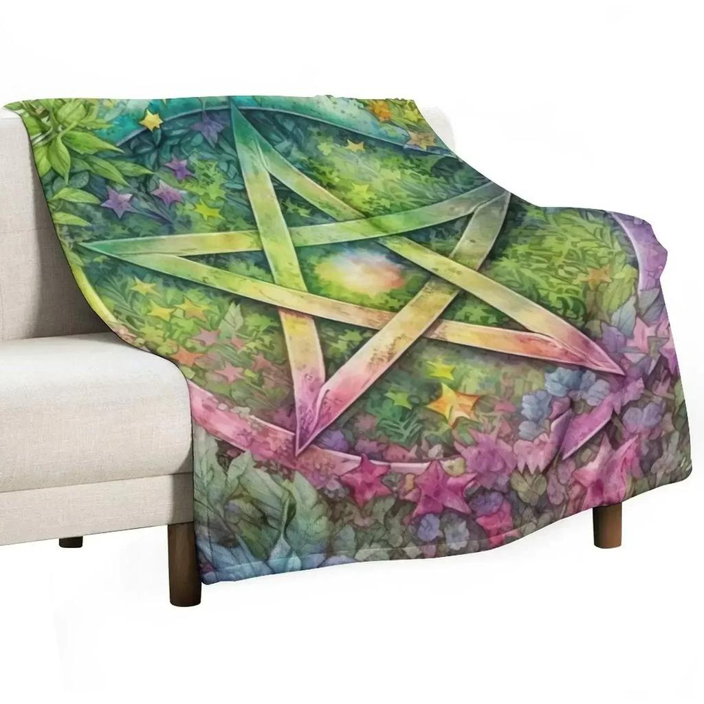 Pentacle Botanical Flower Garden Wiccan Pagan Pentagram Throw Blanket Ultra Soft Flannel Fleece Blanket for All Seasons