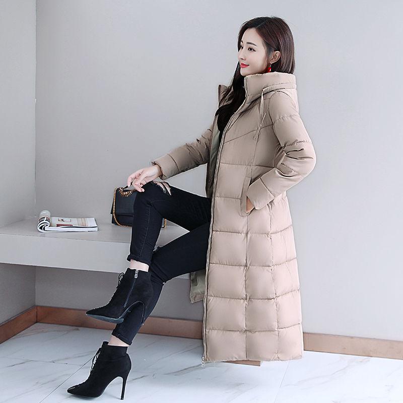 Women Parka Coat Autumn Winter Thicken Warm Hooded Coat Ladies Slimming Lengthen Padded Jacket with Pocket Outerwear