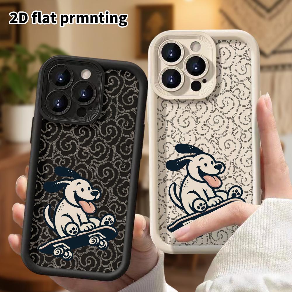 Чехол для телефона: 2D плоский дизайн, подходящий для защитного чехла iPhone 18 17 16 15 14 13 Pro, унисекс, щенок-скейтбордист, рождественский и Хэллоуинский подарок