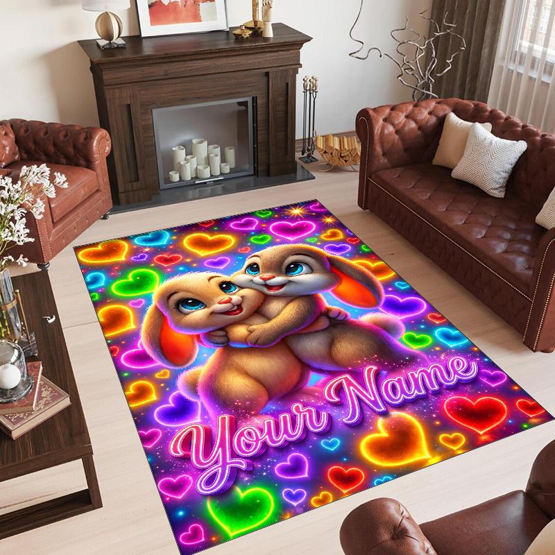 Valentine Love Theme Crystal Velvet Rug Personalized Custom Name Text Soft Floor Mat Home Decor