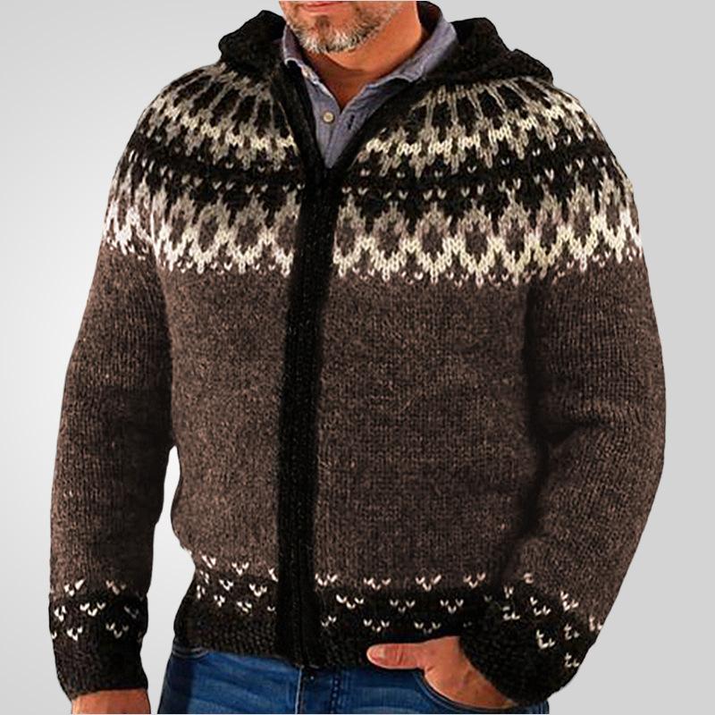 Mens Casual Hoodie Sweater Cardigans Zip Up Knitted Sweater Long Sleeve Cardigan Sweaters for Men Open Front Fall Winter Hooded Knitted Jacket Outwear