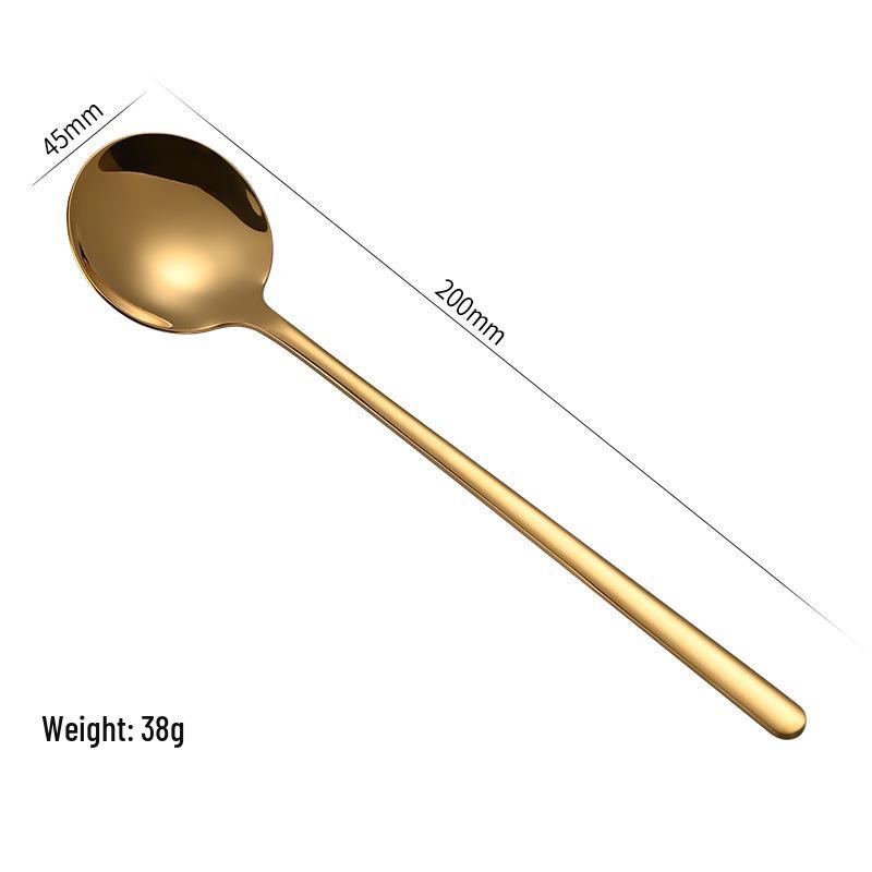 304 Stainless Steel Long Handle Korean Round Spoon - Ideal for Coffee Stirring, Desserts, Bird's Nest, and Ladling.
