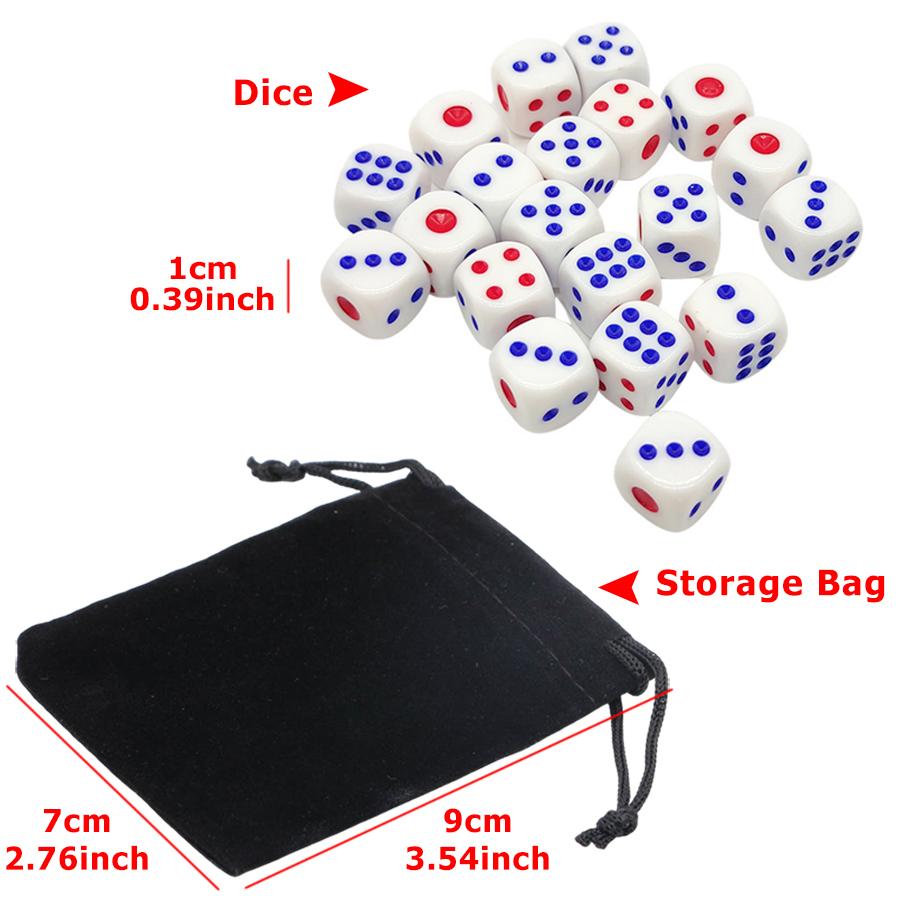40/60/80/100pcs 10mm Red&Blue Point Dice with 2/3/4/5pcs Black Drawstring Storage Baga Tabletop Game Accessories Party Supplies