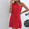 Ladies Temperament Sexy Fake Two Piece Diagonal Shoulder Dress Summer Holiday Style Sleeveless A-Line Midi Dresses