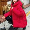 BITCED Plus Size Thickened Cotton Coat Women's Fall/Winter A-Line Loose Fit Puffer Jacket Warm Cotton-Lined Hooded Outerwear