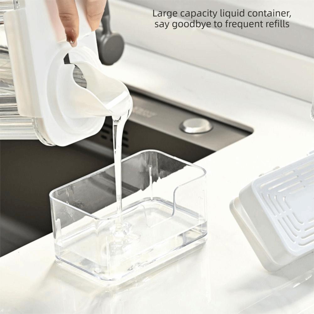 Sponge Holder Press Dishwashing Soap Box Kitchen Detergent Container Sink Drain Placement