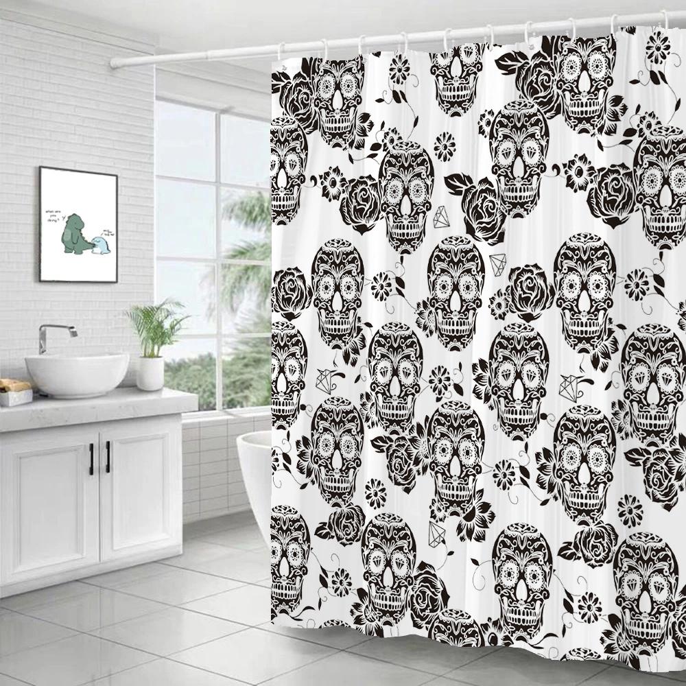Личность Цветы и Ужас Скелет Череп Шторка для душа Полиэстер Ткань Домашний декор Хэллоуин Занавеска для ванной с крючками