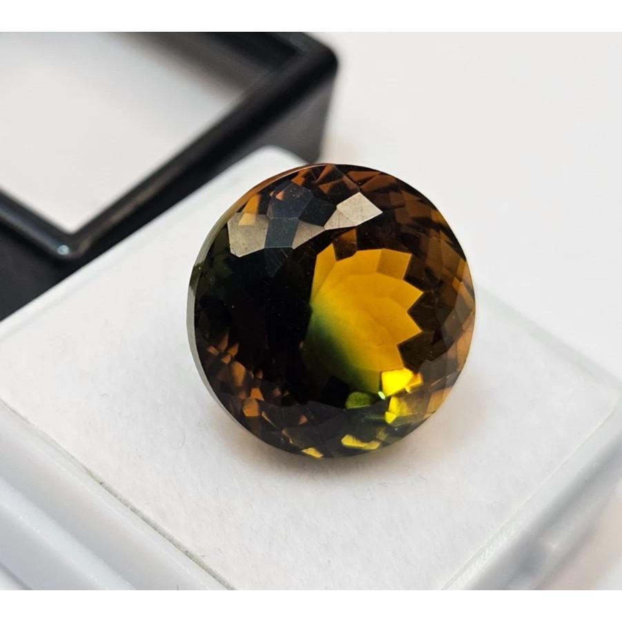 Fabulous Bi-Color Tourmaline Round Cut 13-14 Ct Certified Loose Gemstone
