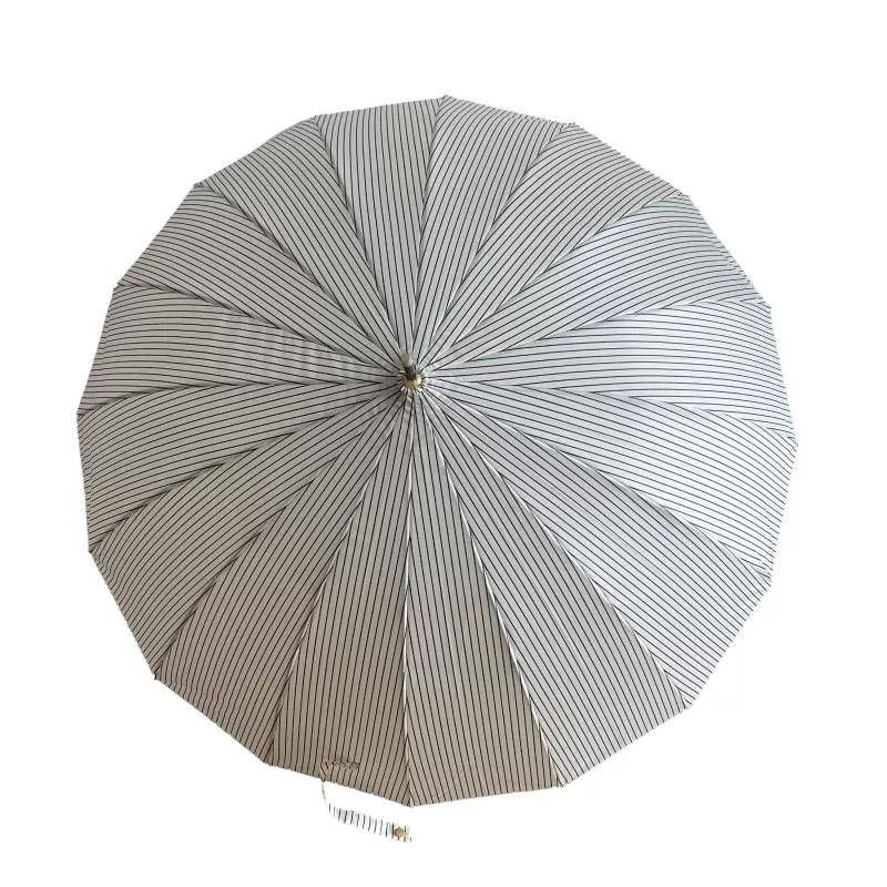 Export South Korea Single Long Handle Umbrella Ins Umbrella with Straight Shank Retro Female Knock All-Weather Umbrella with Elegant 16 Bones