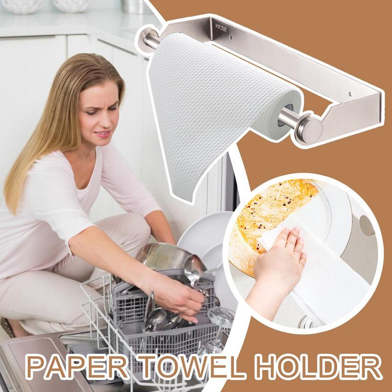 Настенный держатель для бумажных полотенец, органайзер для рулонов, самоклеящийся или сверлящий, из нержавеющей стали, стойка для бумажных полотенец под шкаф для кухни