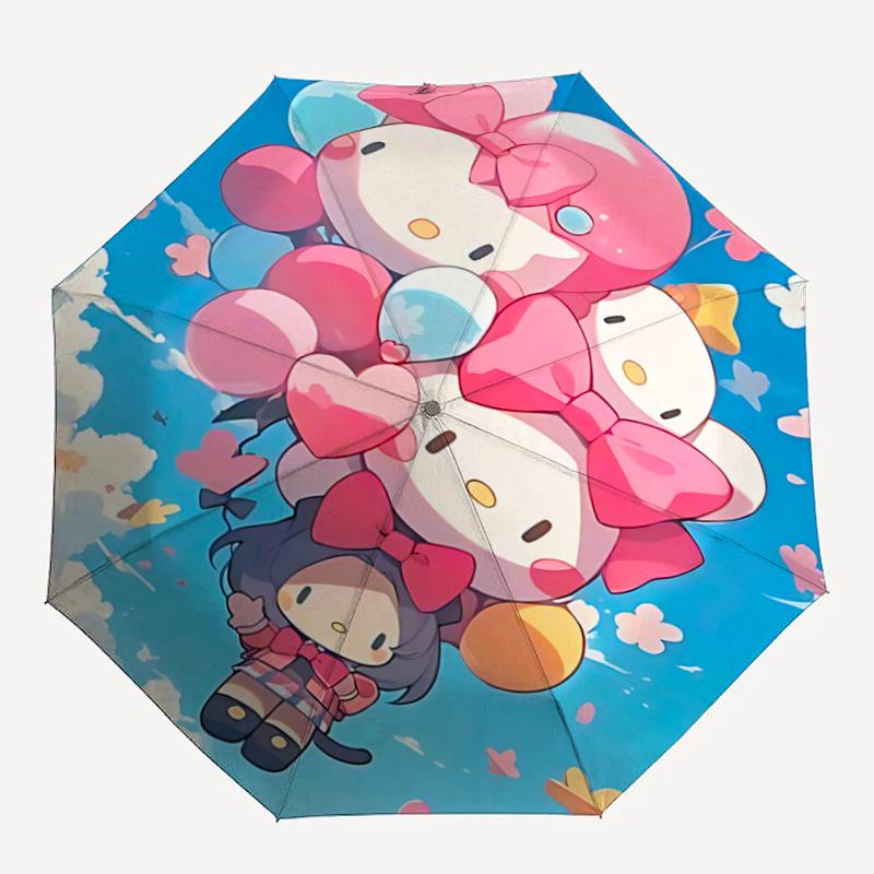 1pc Hello Kitty Balloon Bouquet with Automatic Opening Umbrella - Portable Folding Design, 8-Bone Iron Frame Outdoor Umbrella, Perfect Gift for Fans,