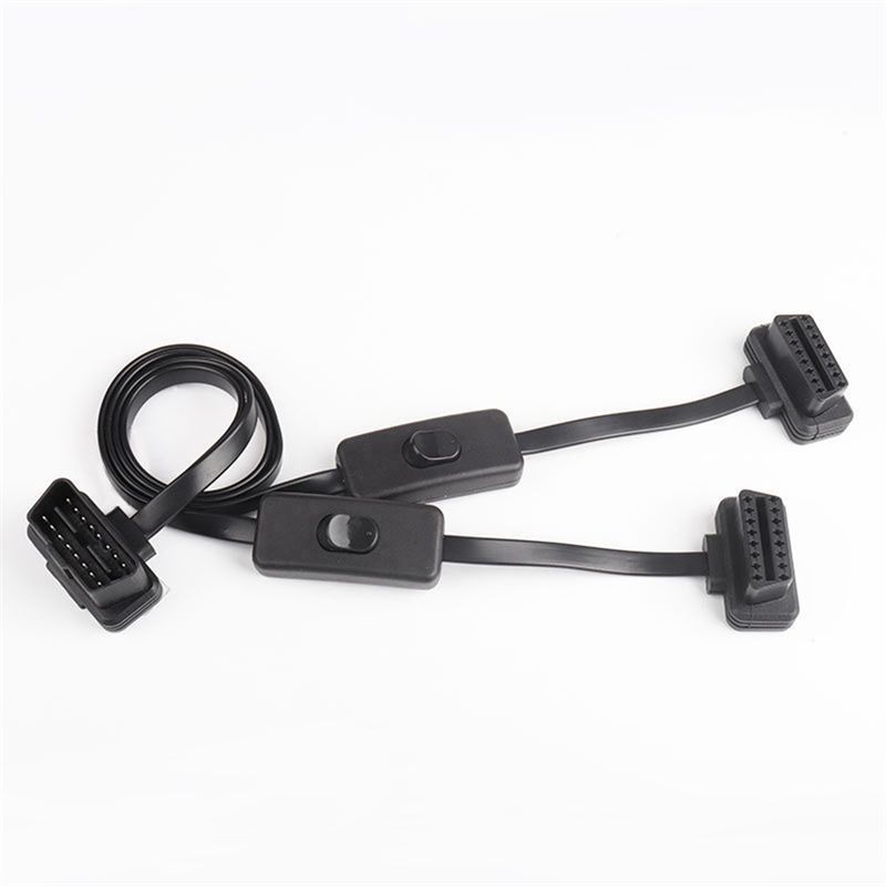 AA92-60CM Длинный OBD2 16-контактный удлинительный кабель с переключателем Плоский провод Адаптер Автомобильный 1 Male На 2 Female OBD 16 Pin Конвертер Разъем