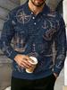 Stylish Geometric Pattern Long-Sleeve Polo Shirt, Casual Everyday Wear Top