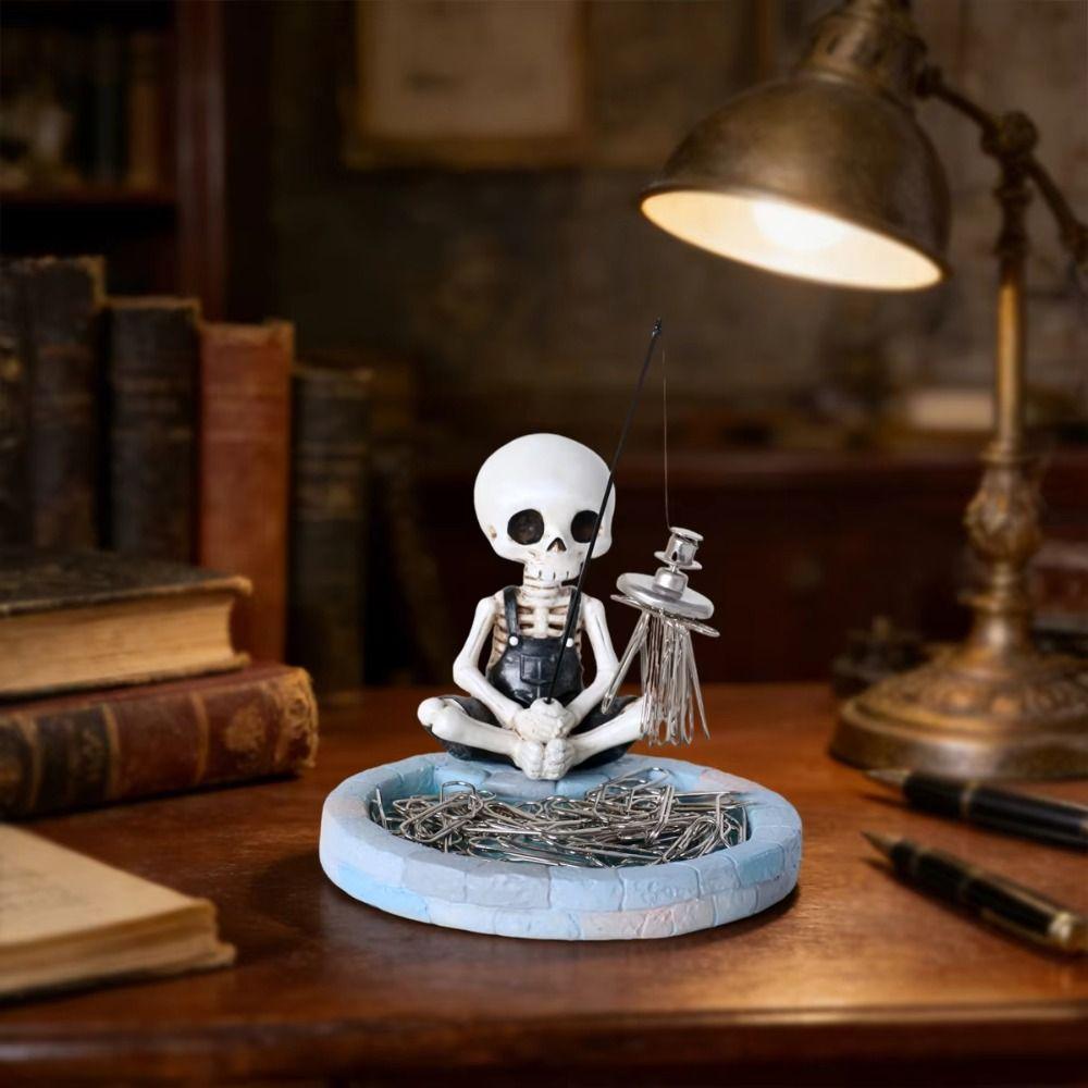 Pool-shaped base Fishing Ornament Magnetic Skull Decor Figurine  Desktop Ornament