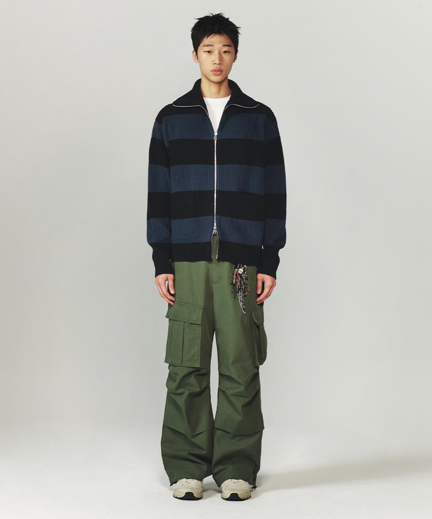 INTEMPOMOOD Block Color Zip-Up Knit_Blue & Black