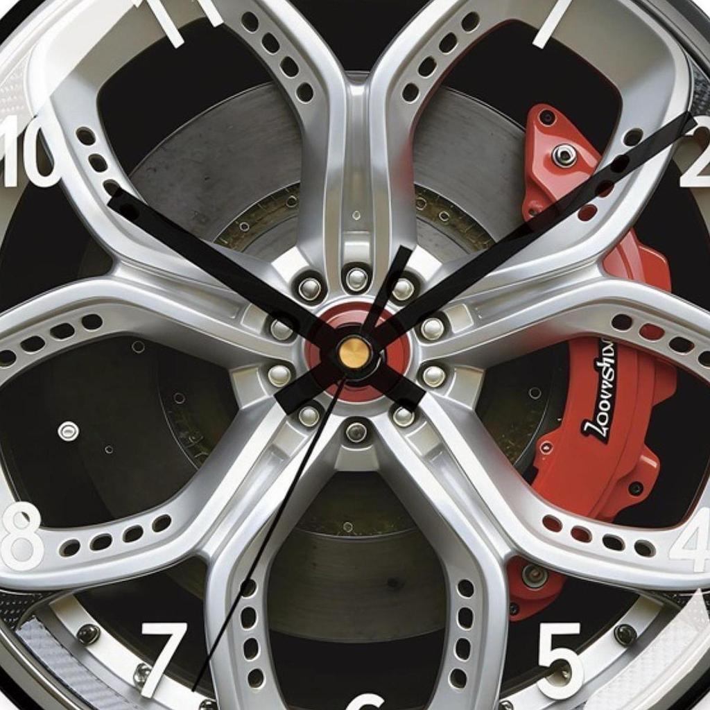 Contemporary Wall Clock, Car Wheel Design, Acrylic, Glossy Finish, Silent, Suitable for Living Room,