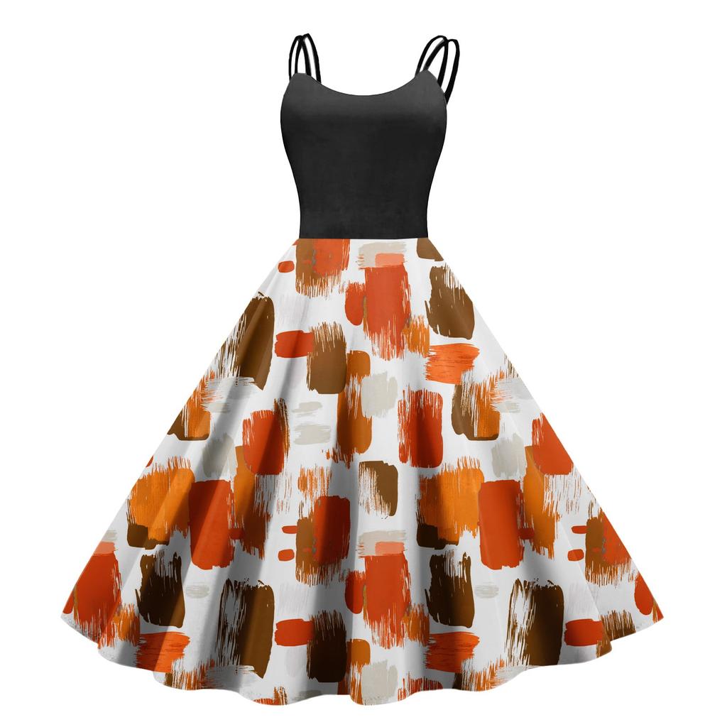 Women's Casual Fashion Print Sexy Off Shoulder Punk Retro Dress Retro Dress Dress