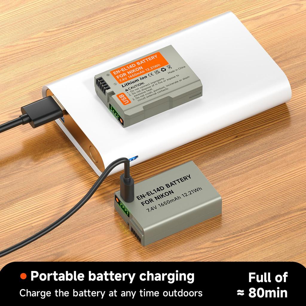 EN-EL14 1650mAh USB Type C EN-EL14a EN EL14 Battery for Nikon Df D5500 D5600 D3400 D3500 D5100 D5200 D5300 D3100 D3200 D3300