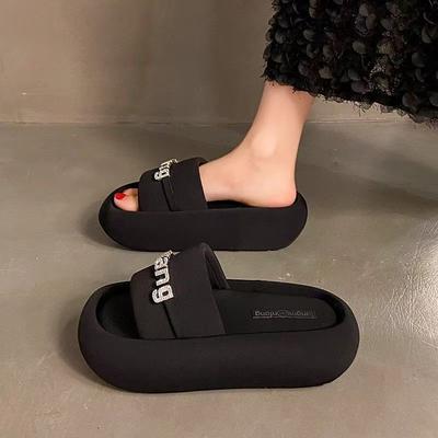 Маффиновые толстоподошвенные нескользящие прохладные тапочки, модные тапочки со стразами с открытым носком