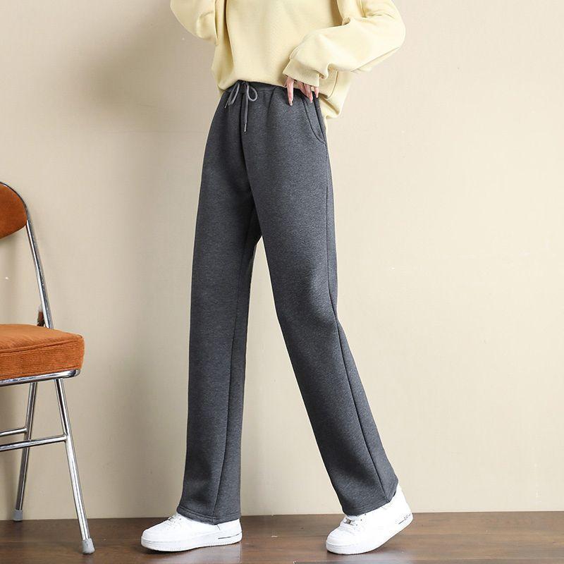 Осенне-зимние теплые брюки из ягненка, женские повседневные свободные широкие утепленные брюки, женские уличные прямые флисовые брюки