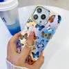 Чехол для iPhone 15 Pro с лазерной текстурой, гальваническим покрытием, узором в виде бабочки, кольцом-подставкой, чехлом для телефона