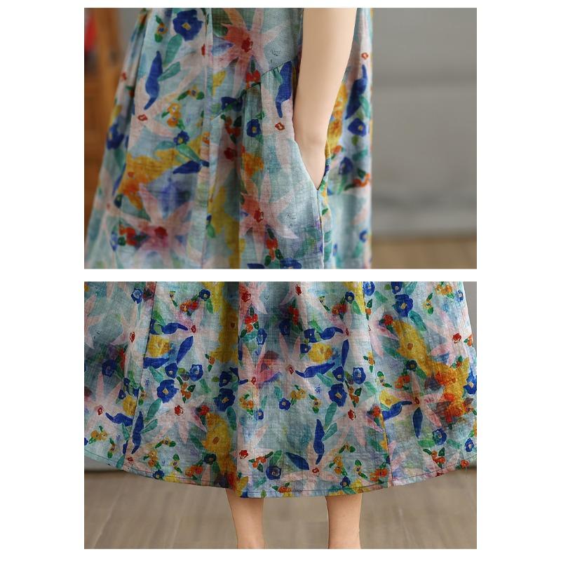 DIMANAF Women 2025 Summer Plus Size Vintage Floral Printing Dress Loose Casual Dress Basic Short Sleeve Long Dress