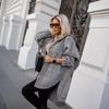 Женское Осеннее Новое Стильное Клетчатое Пальто с Капюшоном Свободного Покроя Модное Повседневное