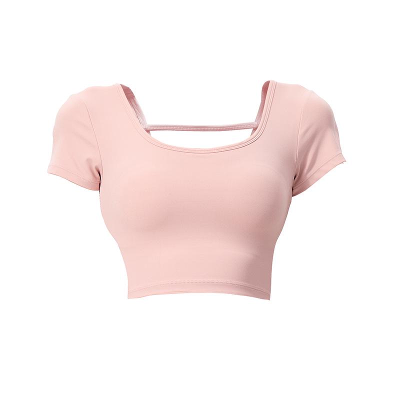 Женский быстросохнущий топ для йоги: Облегающий дизайн с U-образной спиной, Красивая спина, Футболка для фитнеса с коротким рукавом