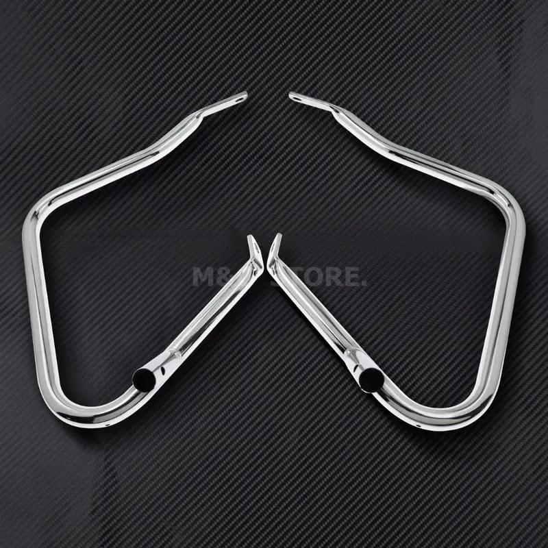 Motorcycle Black/Black&Chrome Saddlebag Bracket Guard Set w/ Support Bar For Harley Touring Road King Electra Glide 2014-2020