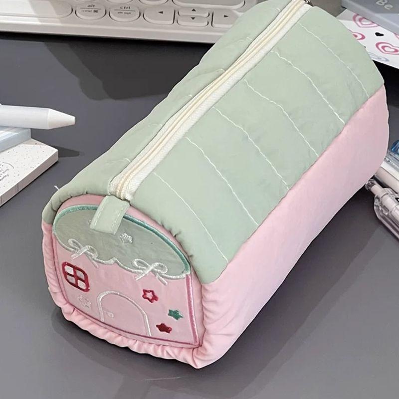 Розовый пенал в форме домика, симпатичная сумка для хранения пеналов, вместительная, дорогая синяя сумка для канцелярских принадлежностей