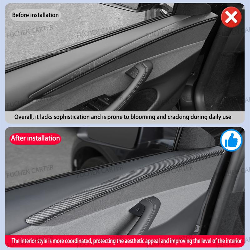 For Tesla ModelY Juniper2025 Car Door Decorative Strip ABS Carbon Fiber Texture Anti - Scratch Protective Interior Car Accessory