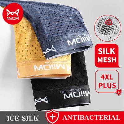 MiiOW, 3 шт., сексуальные сетчатые мужские трусы-боксеры, графеновые антибактериальные мужские трусы, трусы из ледяного шелка, дышащие боксеры 4XL