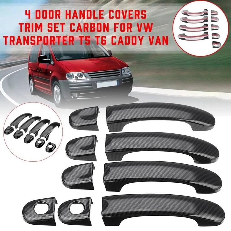9Pcs Set ABS Chrome Door Handle Covers Trim for TRANSPORTER T5 T6 CADDY VAN 2003-2015 Carbon Fiber Style