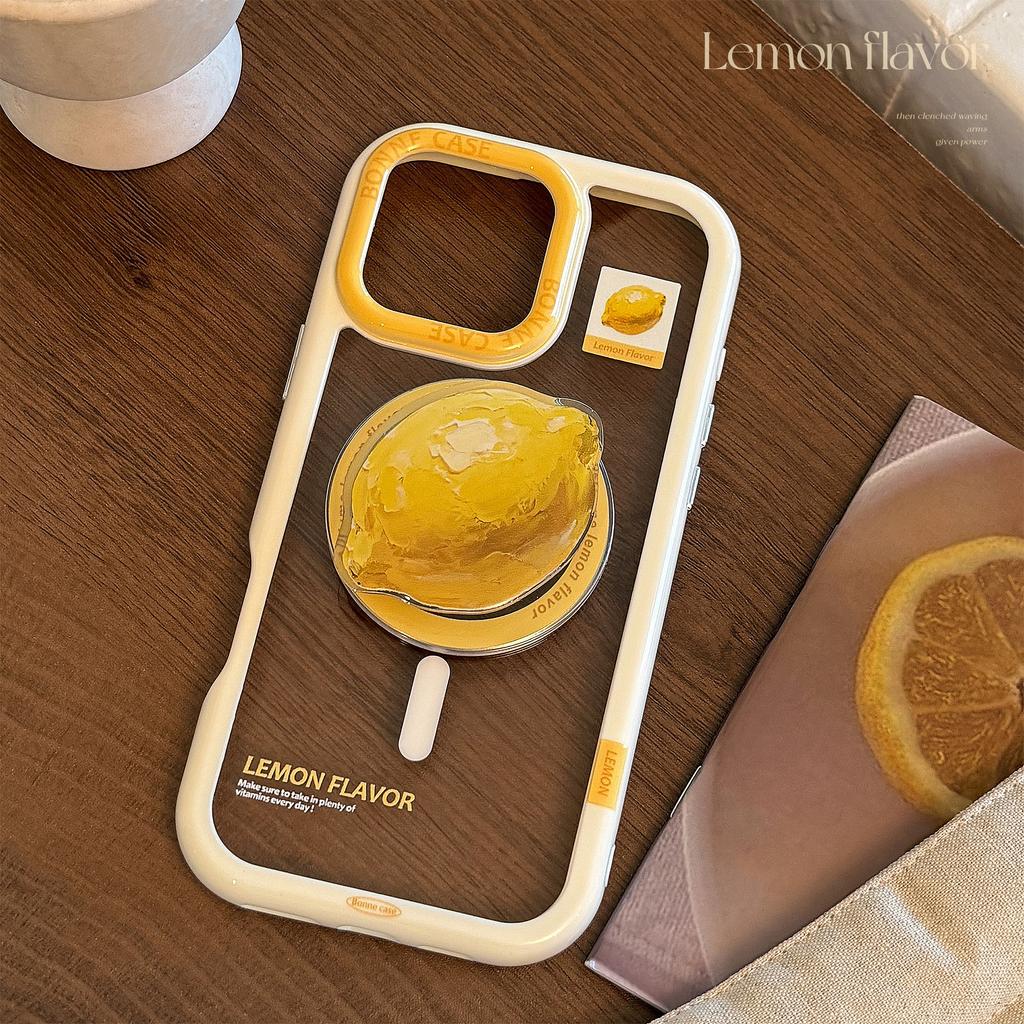 Summer Yellow Lemon Magnetic Stent Applicable To IPhone16ProMax Apple 15 Mobile Phone Case Acrylic