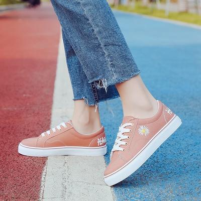 Модные женские парусиновые туфли Женские туфли на плоской подошве Женские кроссовки Милые удобные студенческие туфли с вышивкой Туфли на шнуровке