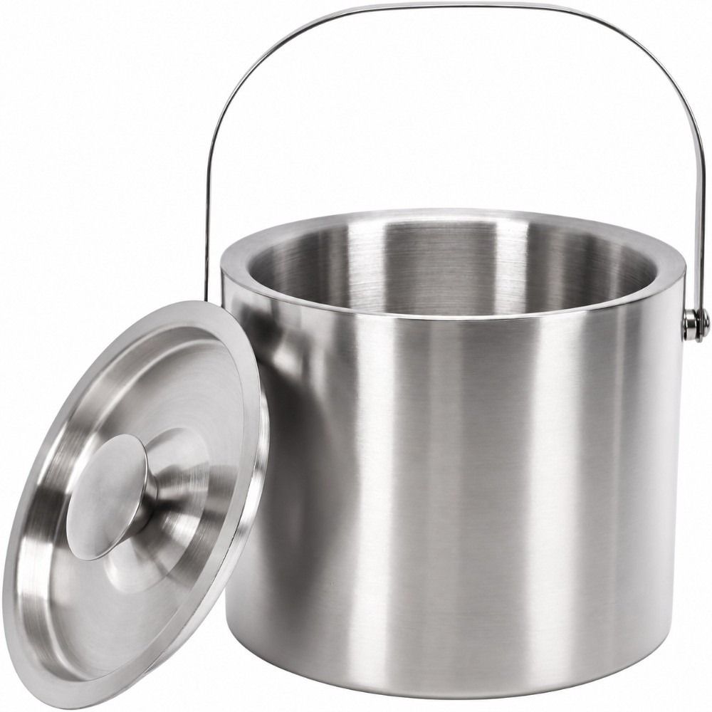 Double-Wall Stainless Steel Ice Bucket With Lid Insulated Drink Cooler Wine Chiller Events