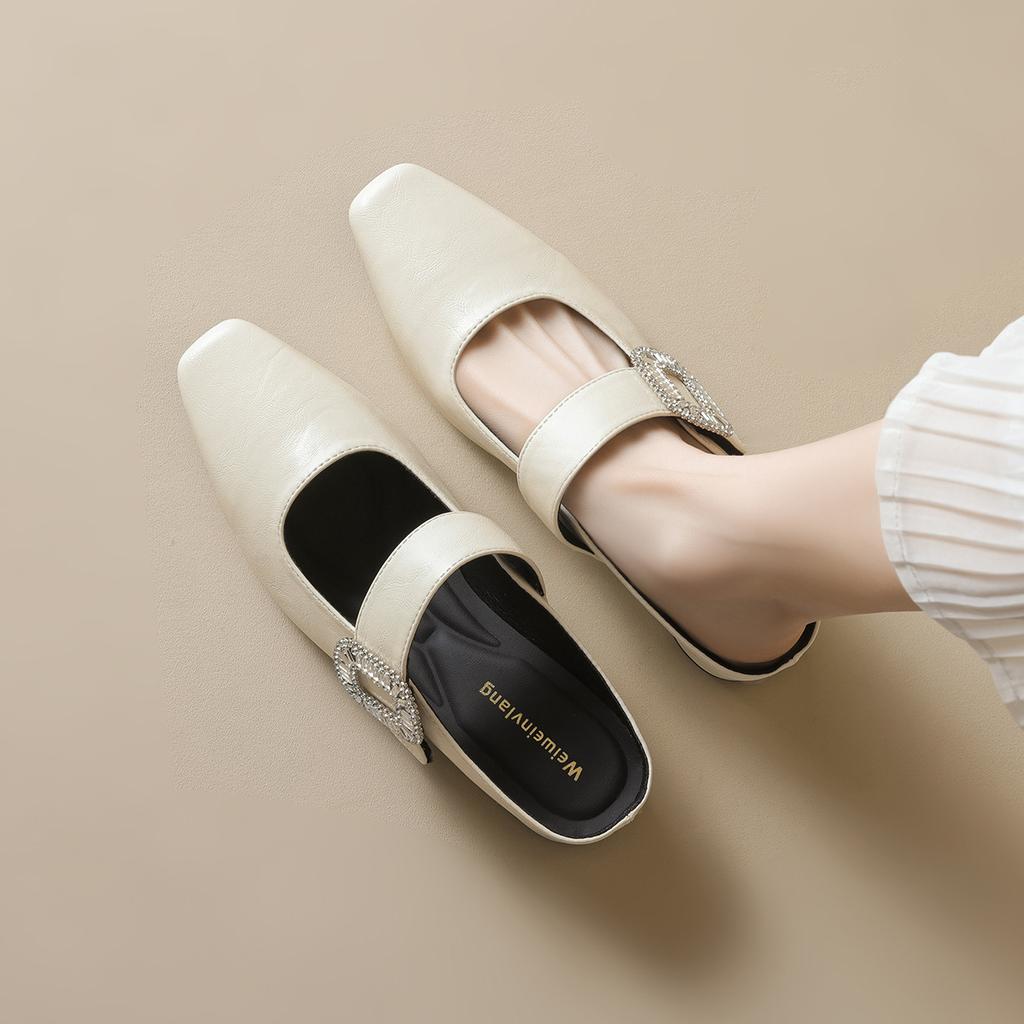 Летом 2025 года новые французские туфли Мэри Джейн с квадратным носком и стразами класса люкс, на платформе с внутренней высотой подъема и полуоткрытой пяткой