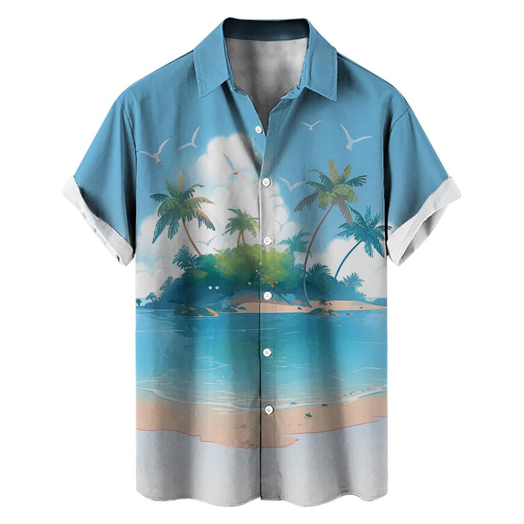 Гавайская рубашка для мужчин, мужские винтажные рубашки для боулинга на пуговицах, летняя пляжная рубашка с коротким рукавом