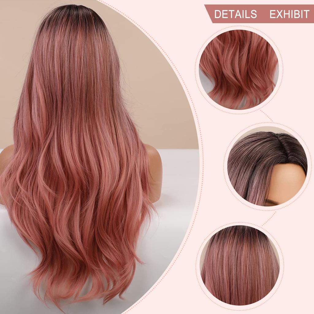 LOUIS FERRE Средняя часть, длинные натуральные волнистые парики из синтетических волос, косплей, розовые парики с омбре для черно-белых женщин, термостойкие парики