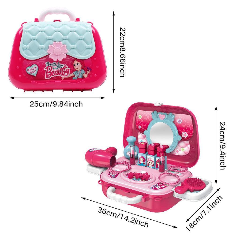 21 шт., набор украшений для ролевых игр с чемоданом принцессы, включает в себя фен, щетки, помады, зеркало, набор игрушек для ролевых игр для детей 2–6 лет