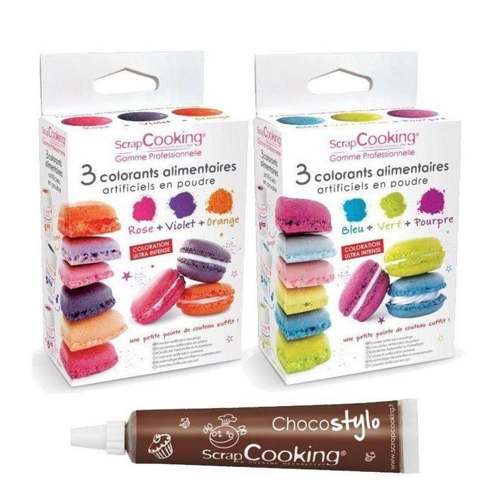 6 colorants alimentaires en poudre orange violet rose bleu vert pourpre + 1 Stylo chocolat
